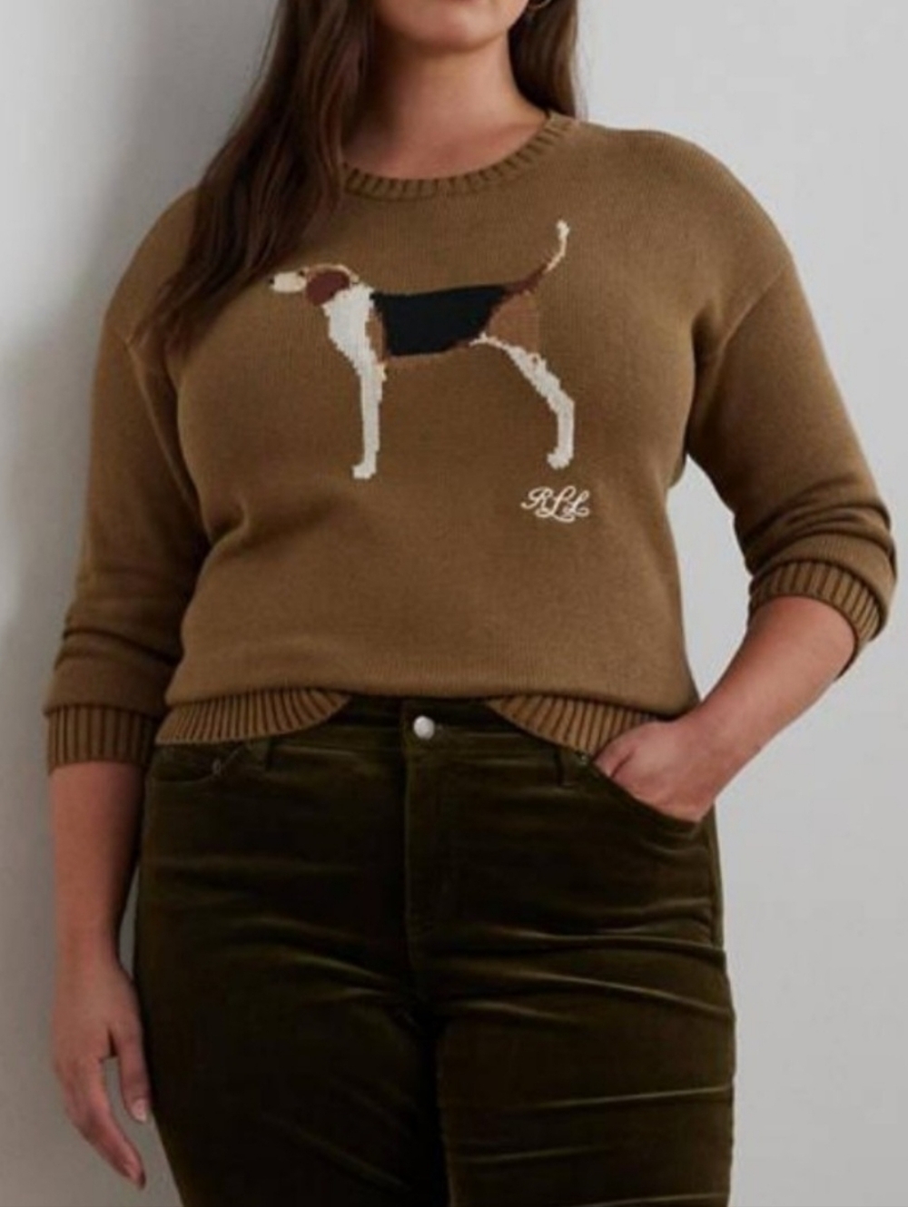 NWOT Ralph Lauren Intarsia Knit Beagle Cotton Sweater, Plus 3X